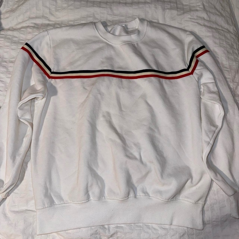 Brandy Melville White Crewneck Sweatshirt with Striped Detail